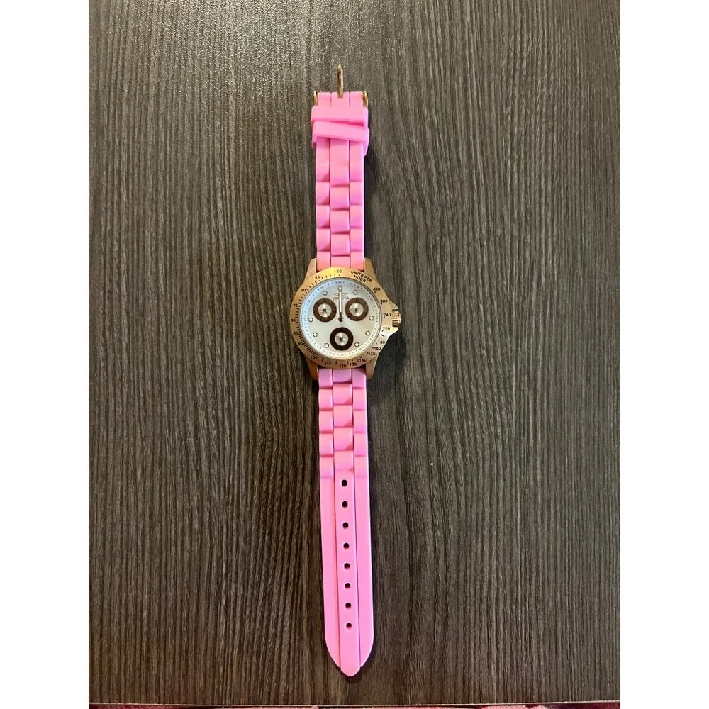 Invicta Womens Pink Silicone Strap Chronograph Watch With Gold-Tone Stainless